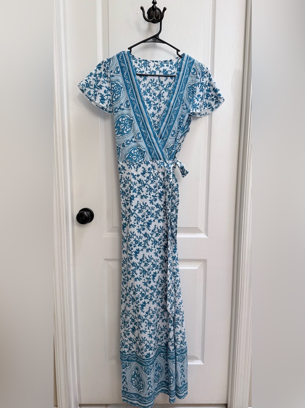 2 for $15 Blue Floral Wrap Maxi Dress - Women